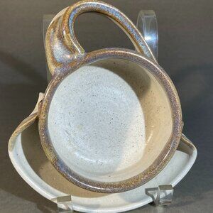 Erik Hertz Soup & Cracker Bowl Handmade Stoneware tan with brown trim Glaze (310